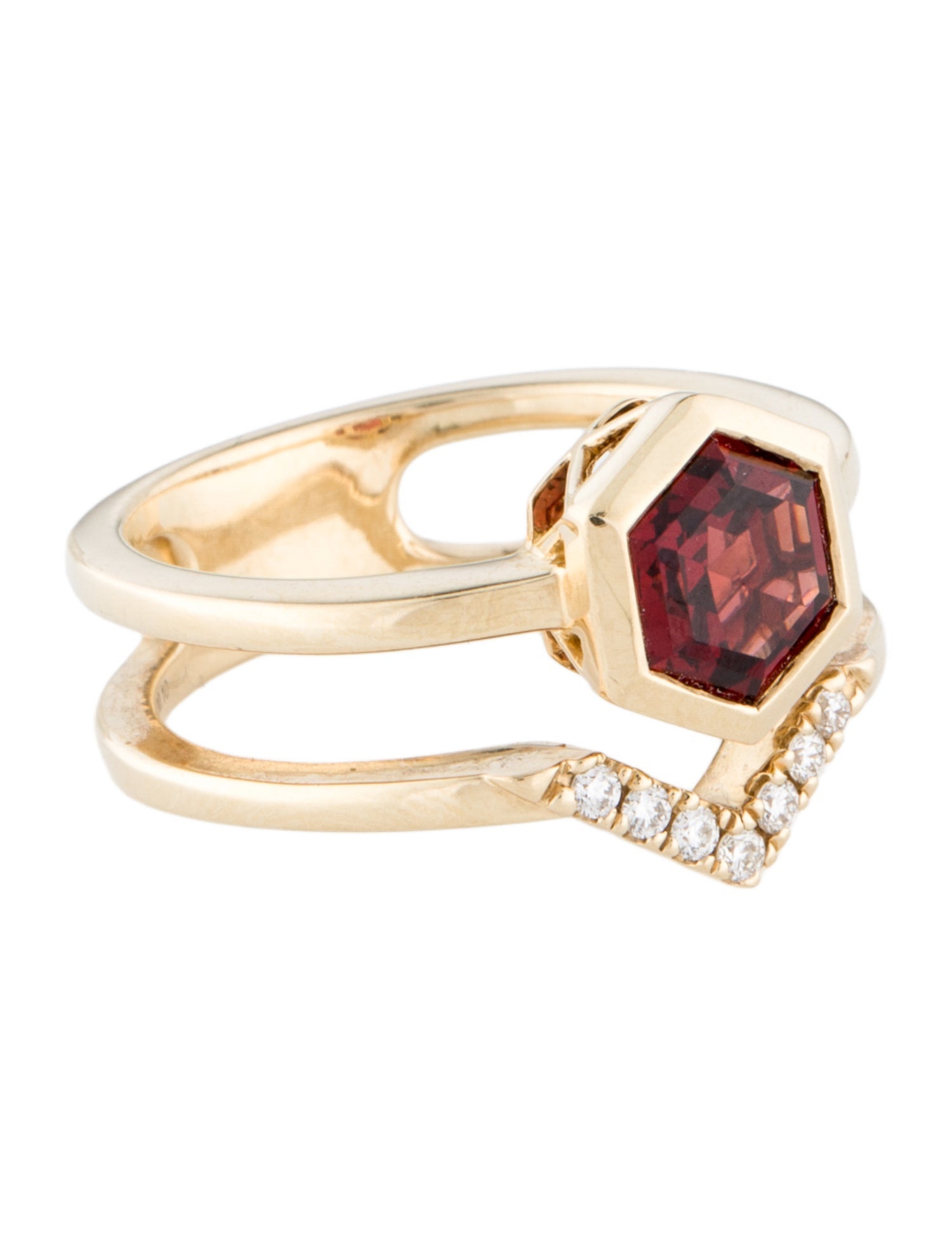 Ring Parle 14K Garnet & Diamond Hexagonal Cocktail Ring
